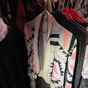 Pink Republic Geometric Cardigan - Cream, Pink, Black kids 9-14